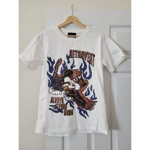 Retrovert Unisex Short Sleeve Crew Neck Navy Bird Tee AR8 White S NWOT
